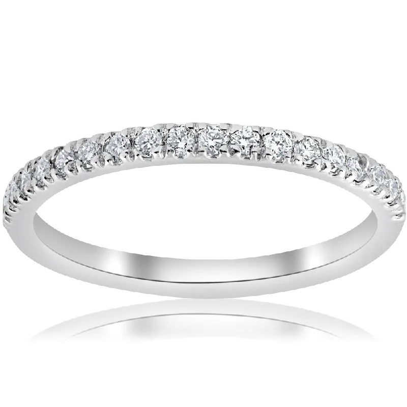 marquise-cut opal ring-1/5ct Pave Diamond Wedding Ring Stackable Anniversary Band 14k White Gold