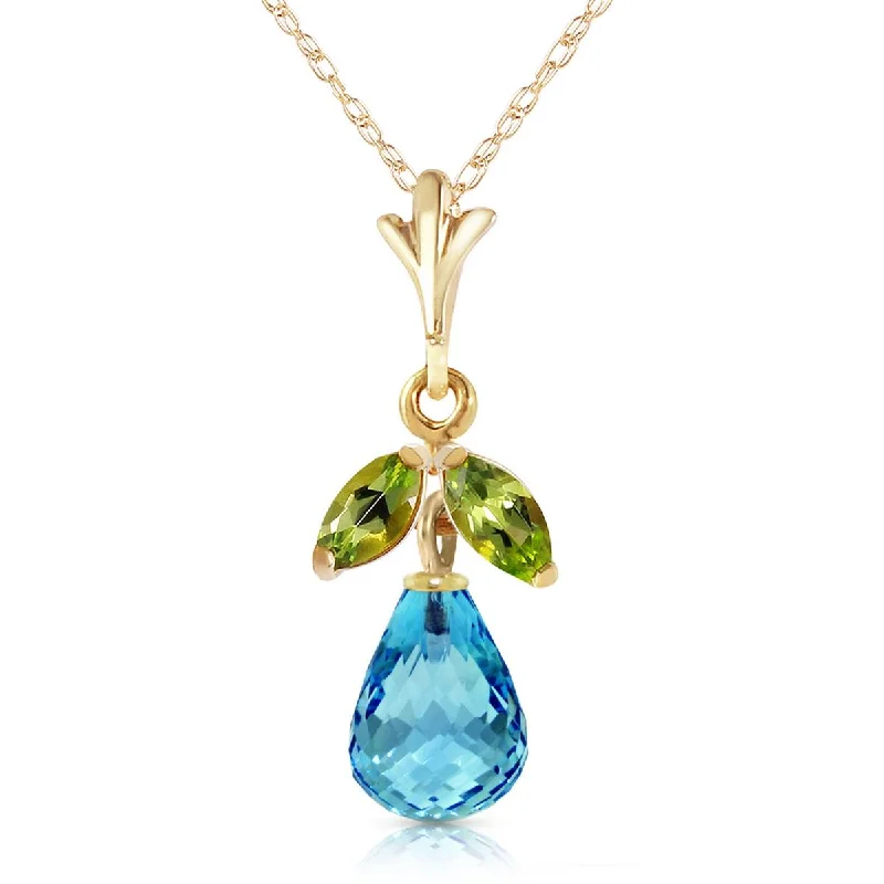 vintage-style emerald necklace-1.7 Carat 14K Solid Yellow Gold Bluest Crest Blue Topaz Peridot Necklace