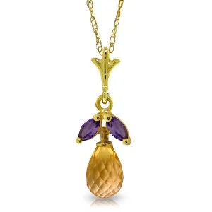 rustic copper chain necklace-1.7 Carat 14K Solid Yellow Gold Necklace Citrine Amethyst