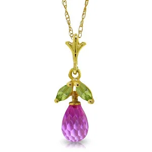 gothic-inspired raven fang necklace-1.7 Carat 14K Solid Yellow Gold Necklace Pink Topaz Peridot