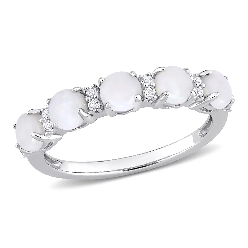 adjustable willow summit ring-1 CT TGW Opal and White Topaz Semi Eternity Ring in Sterling Silver