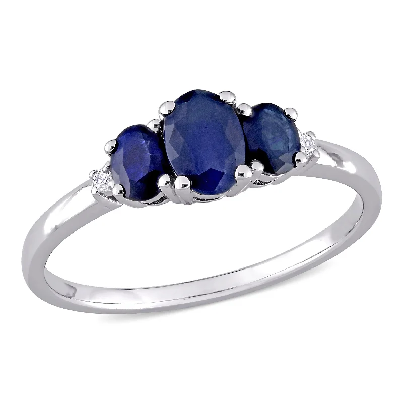 modern sleek peak ridge ring-1 CT TGW Oval Sapphire 3-Stone Ring with 0.02 CT TW Diamond in 10K White Gold