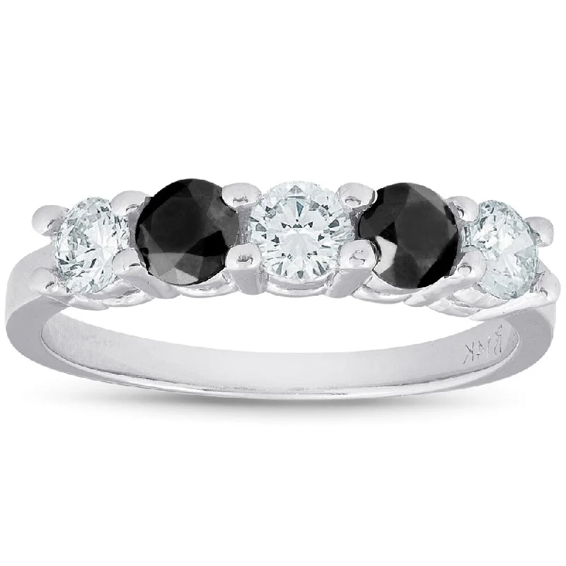 bold ruby summit peak ring-1 CT Treated Black & White Five Stone Diamond Ring 14K White Gold