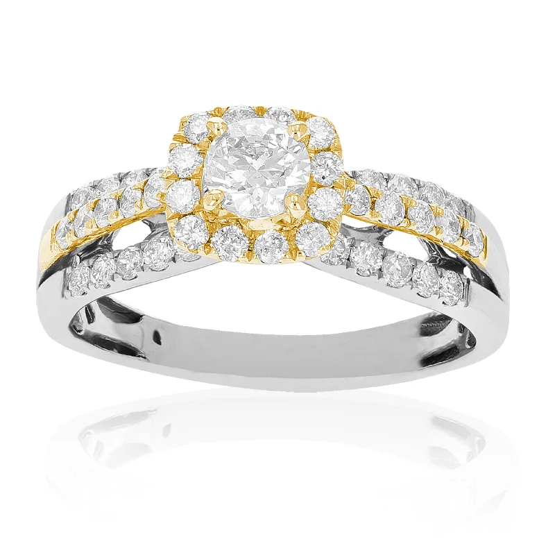 bohemian peak summit ring-1 cttw Diamond Engagement Ring 14K Two Tone White and Yellow Gold Bridal