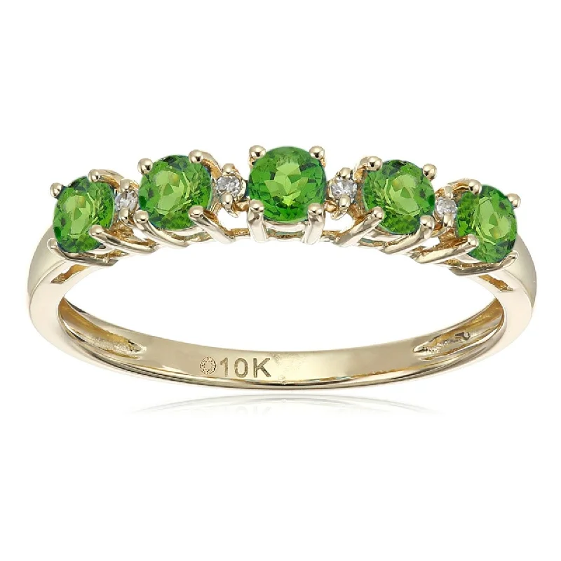 minimalist ridge peak ring-10K Gold Chrome Diopside and Diamond Ring