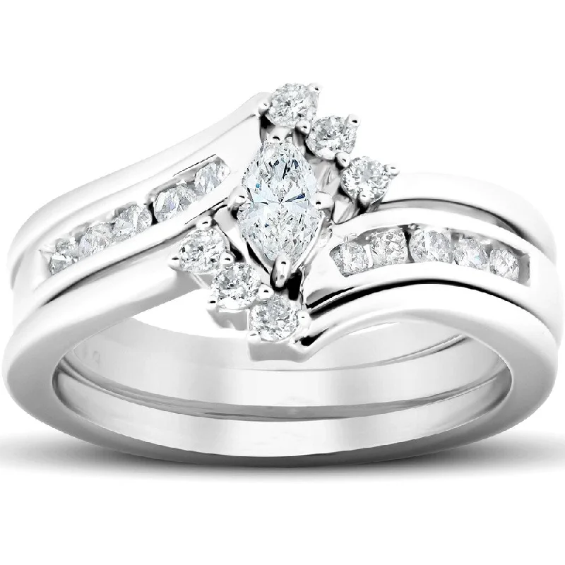 polished silver stellar ring-10k White Gold 1/2ct TDW Marquise Diamond 3-piece Bridal Set