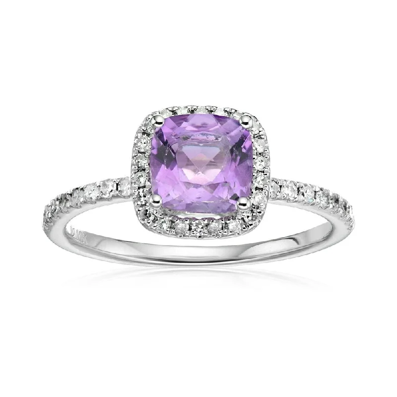 adjustable tin helix ring-10k White Gold African Amethyst & Diamond Ring