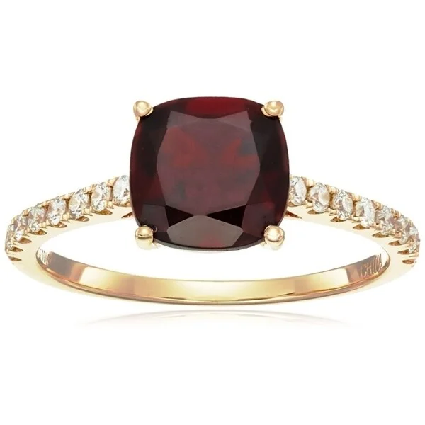 raw turquoise statement ring-10k Yellow Gold Red Garnet Cushion Diamond Solitaire Ring, Size 7