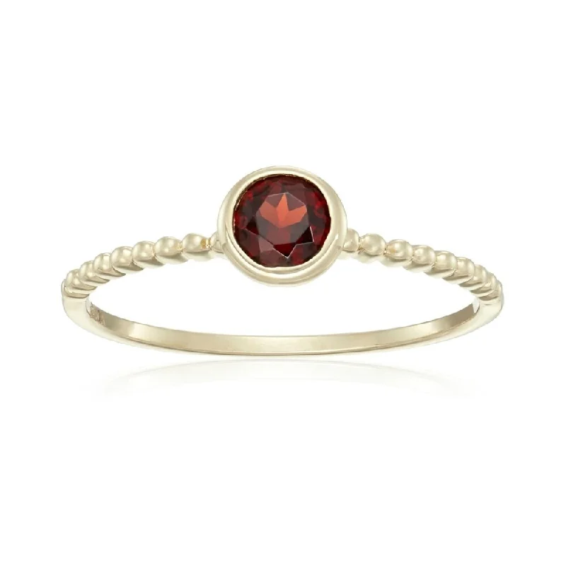 inscribed dynasty ring-10k Yellow Gold Red Garnet Solitaire Beaded Shank Stackable Ring