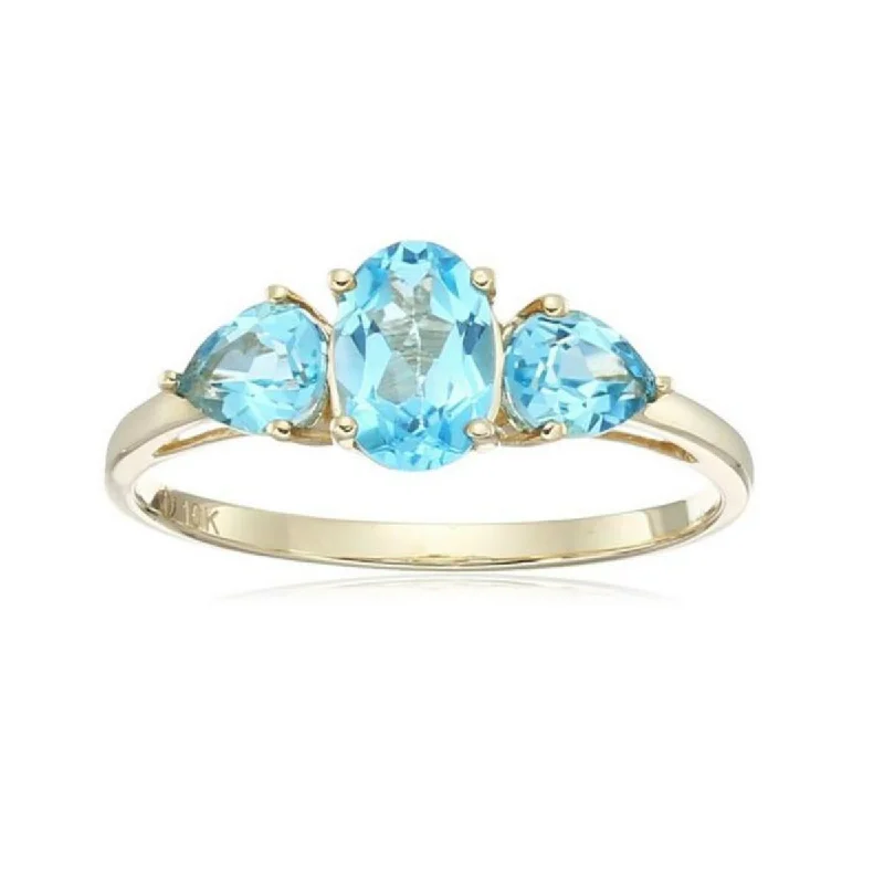 marquise-cut opal ring-10Kt Gold Swiss Blue Topaz 3-Stone Ring