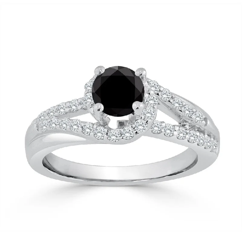 adjustable ridge crest ring-14k Gold 1ct TDW Split-Shank Black Diamond Halo Engagement Ring