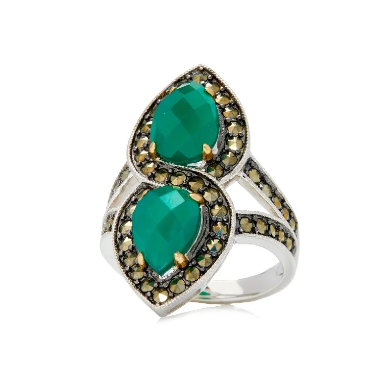 bold topaz summit peak ring-14k Gold and Sterling Silver Green Agate and Marcasite Ring