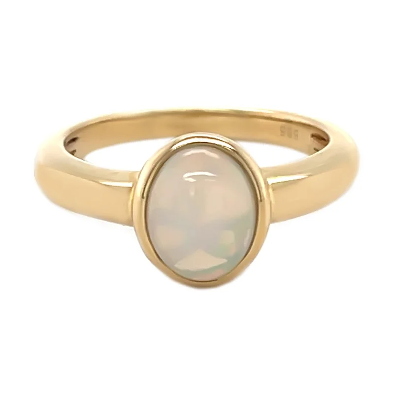 floral-inspired turquoise ring-14k Gold Ethiopian Opal and Diamond Solitaire Ring