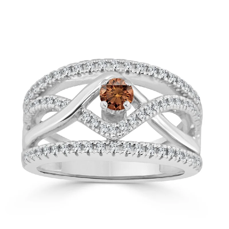 modern sculpted band ring-14k Gold Infinity Inspired 2/5ct TDW Brown Diamond Engagement Ring by Auriya