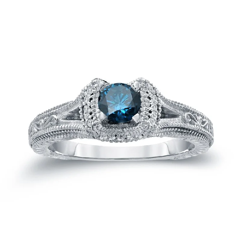 artisan-crafted silver ring-14k Gold Round 1/2ct TDW Blue Diamond Engagement Ring by Auriya (H-I, I1-I2)