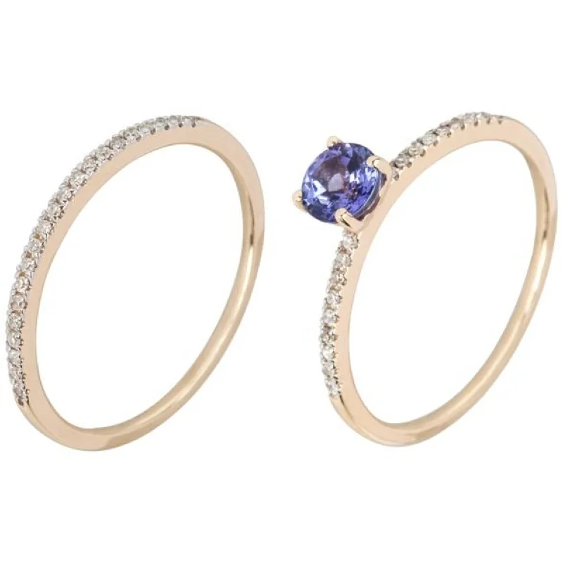 nature-themed crest peak ring-14K Gold Tanzanite and Diamond Stackable Ring