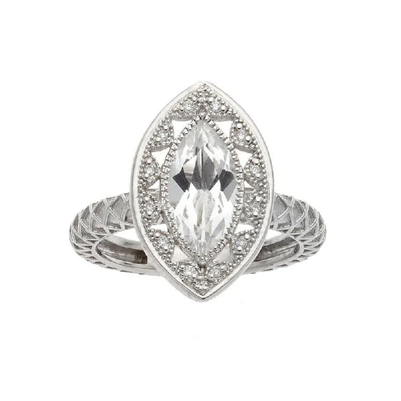 minimalist ridge peak ring-14k Marquis Ring in White Gold with Diamonds