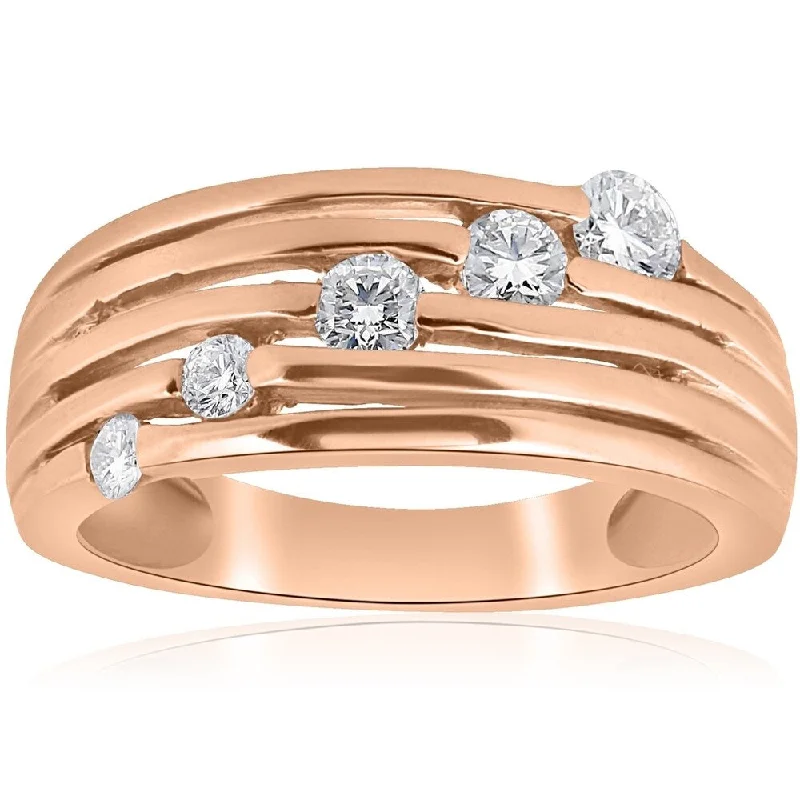 bohemian crest summit ring-14K Rose Gold 1/2ct Diamond Right Hand Journey Ring (H/I, I1) - White H-I - White H-I