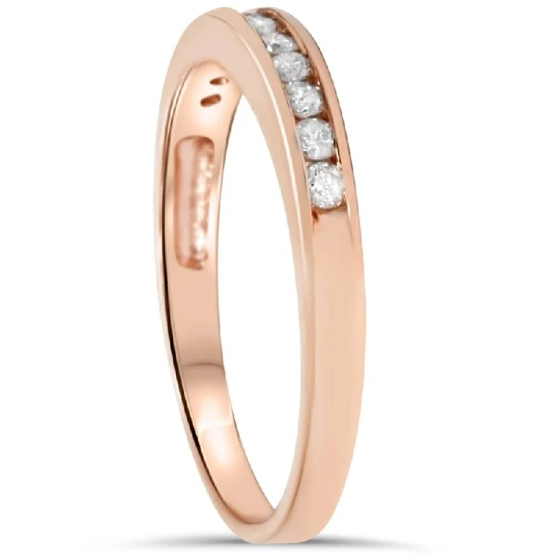 gothic-inspired panther claw ring-14k Rose Gold 1/4 ct Diamond Wedding Ring Channel Set Stackable Womens Anniversary Band