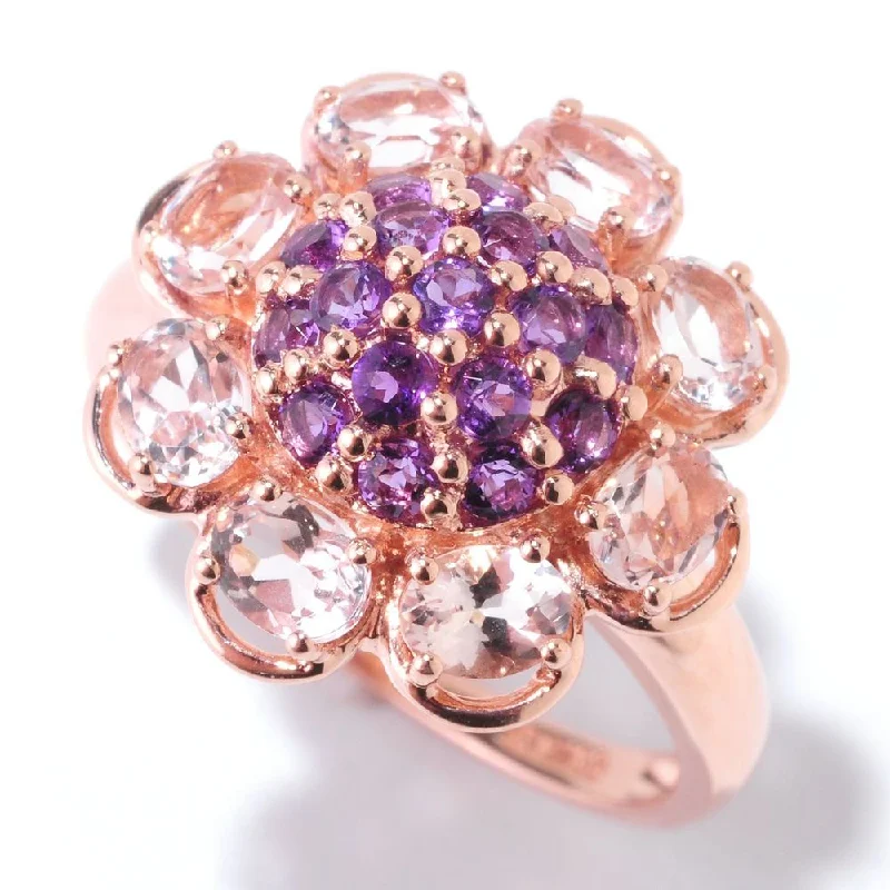 bohemian crest peak ring-14k Rose Gold 1 7/8ct Morganite and Amethyst Flower Ring