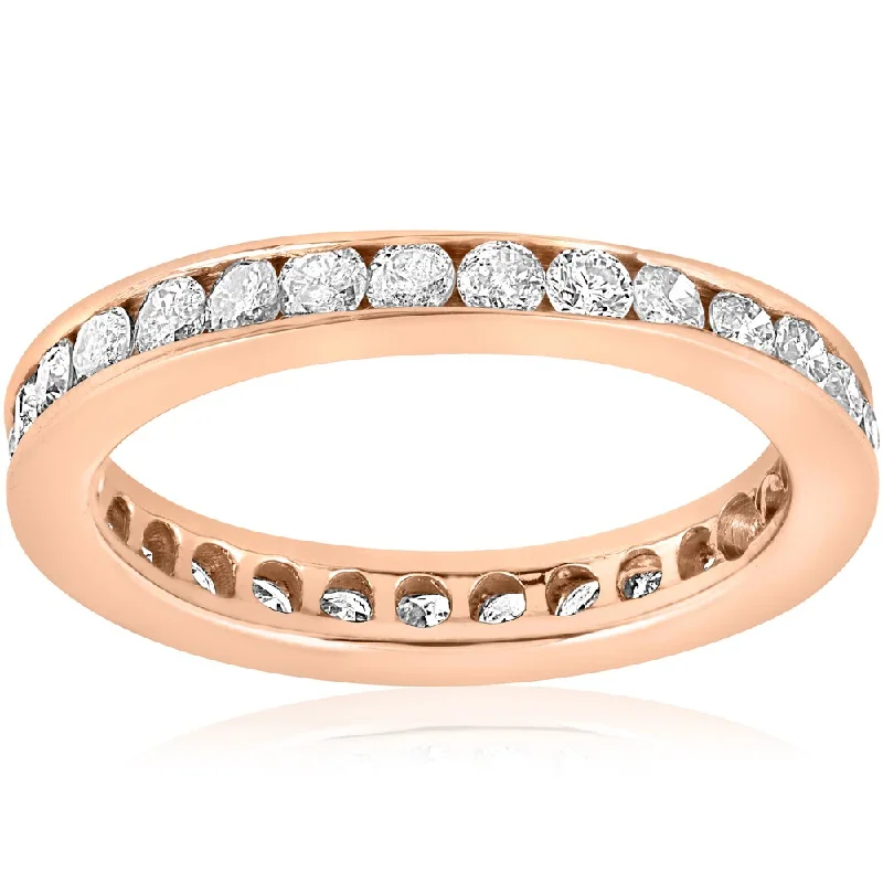 bohemian totem ring-14k Rose Gold 1ct TDW Diamond Channel Set Eternity Wedding Ring - White