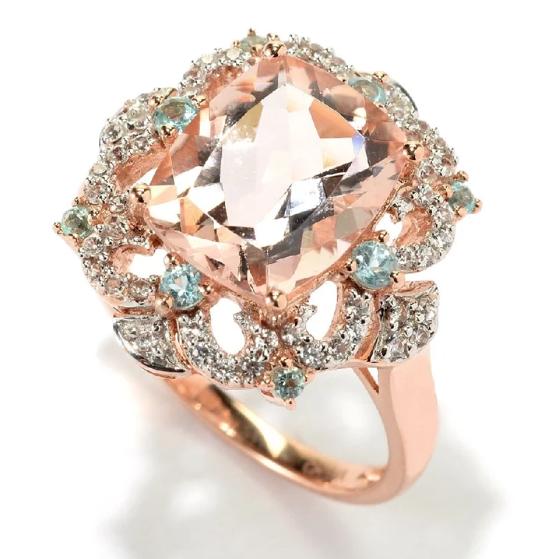 vintage-inspired emerald ring-14k Rose Gold 3 7/8ct Morganite Blue Apatite and White Zircon Ring