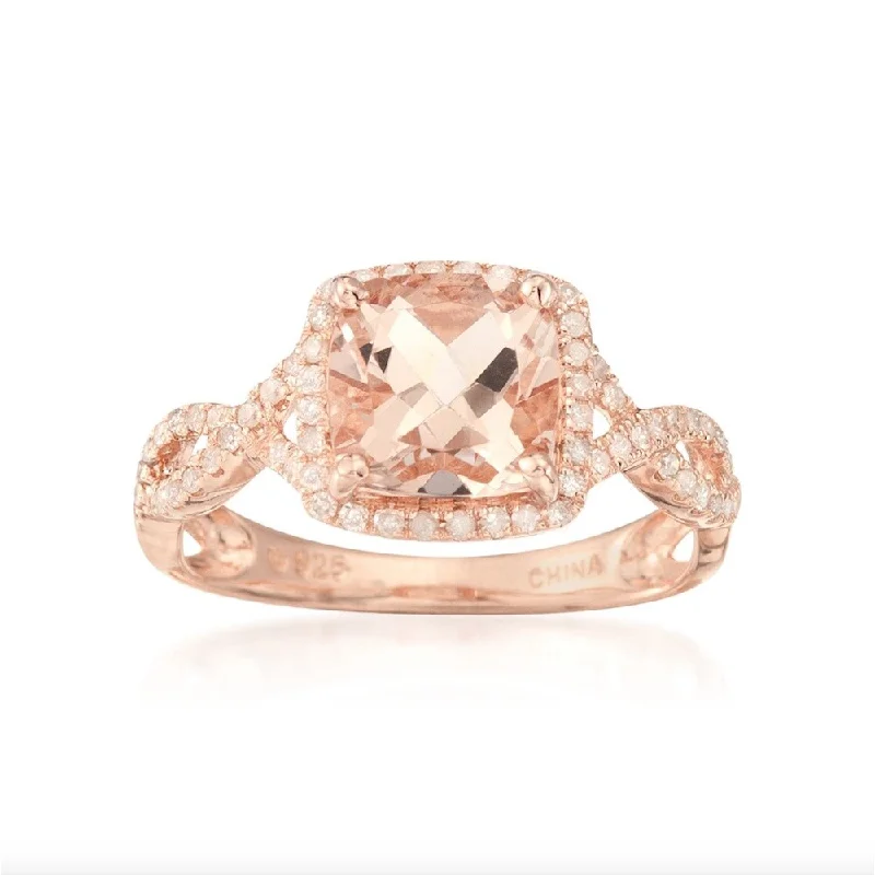 adjustable crest ridge ring-14k Rose Gold Morganite and Diamond Cushion Infinity Ring - Pink