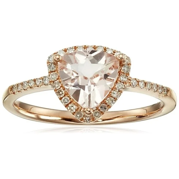 modern sculpted band ring-14k Rose Gold Morganite & Diamond Trillion Ring, Size 7 - Pink