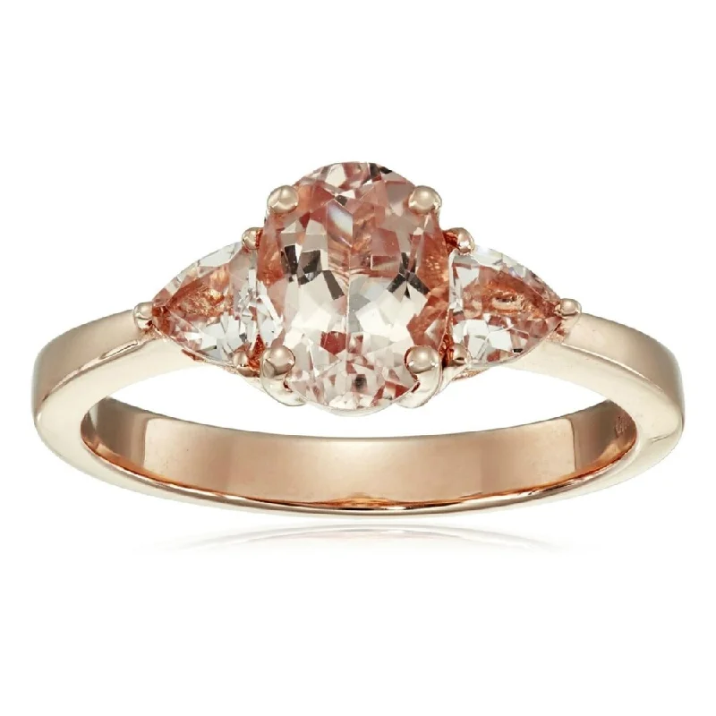 nature-themed willow ring-14k Rose Gold Morganite Oval and Trillion 3-Stone Ring