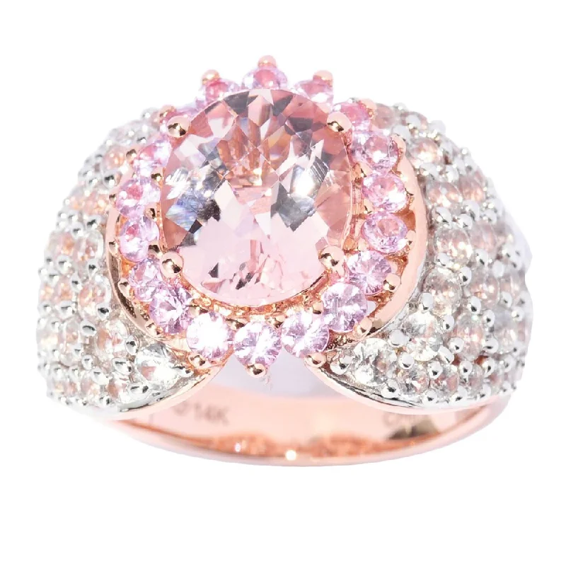 bold ruby summit peak ring-14k Rose Gold Morganite Pink Sapphire and White Zircon Ring