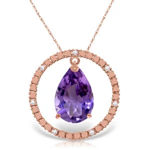 nature-themed crest peak necklace-14K Solid Rose Gold Diamonds & Amethyst Circle Of Love Necklace