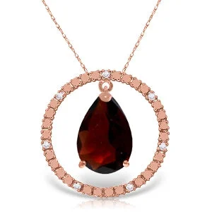 vintage-inspired emerald necklace-14K Solid Rose Gold Diamonds & Garnet Circle Of Love Necklace