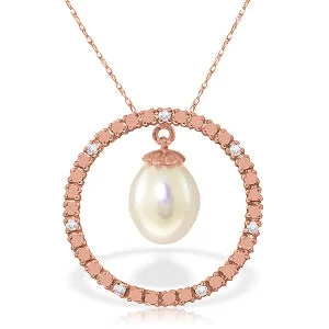 vintage-style opal necklace-14K Solid Rose Gold Diamonds & Pearl Circle Of Love Necklace