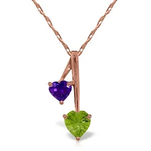 vintage-style emerald necklace-14K Solid Rose Gold Hearts Necklace w/ Natural Amethysts & Peridot