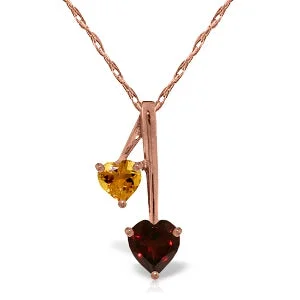 bold pentagonal topaz necklace-14K Solid Rose Gold Hearts Necklace w/ Natural Garnet & Citrine