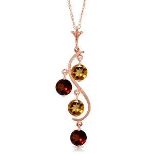 vintage-style ruby necklace-14K Solid Rose Gold Natural Citrine & Garnet Necklace Certified