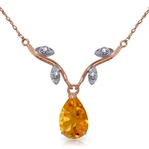 boho-inspired jade necklace-14K Solid Rose Gold Natural Diamond & Citrine Necklace