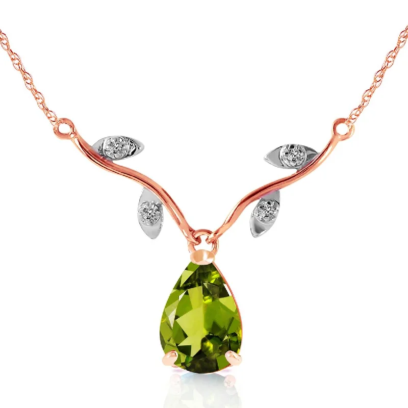 bohemian peak summit necklace-14K Solid Rose Gold Natural Diamond & Peridot Necklace Jewelry