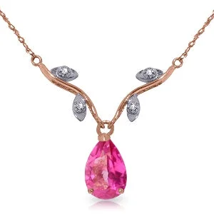 adjustable branch summit necklace-14K Solid Rose Gold Natural Diamond & Pink Topaz Necklace Series