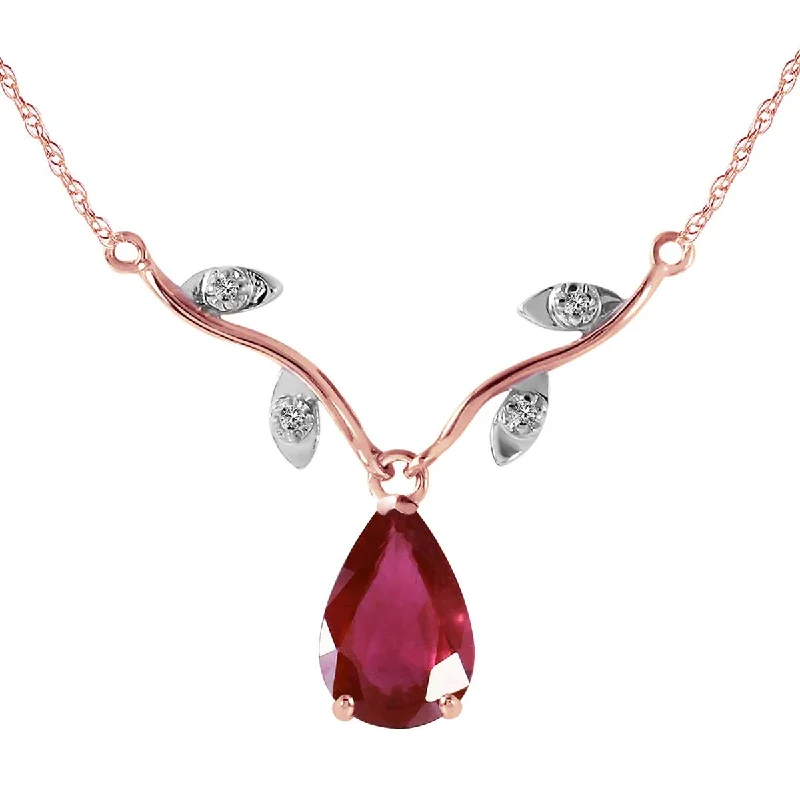 bohemian summit ridge necklace-14K Solid Rose Gold Natural Diamond & Ruby Necklace Genuine