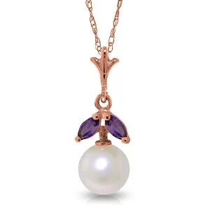 gothic-inspired bear claw necklace-14K Solid Rose Gold Natural Pearl & Amethyst Necklace Class