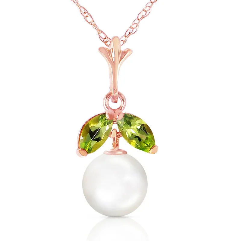 nature-themed ridge peak necklace-14K Solid Rose Gold Natural Pearl & Peridot Necklace Certified