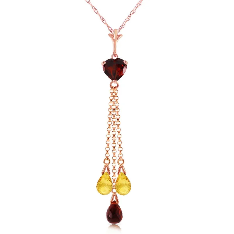 vintage-inspired emerald necklace-14K Solid Rose Gold Necklace w/ Briolette Garnets & Citrines