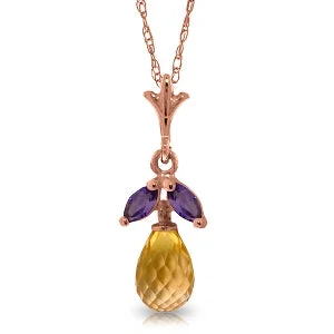 radiant trillion-cut pendant necklace-14K Solid Rose Gold Necklace w/ Citrine & Amethyst