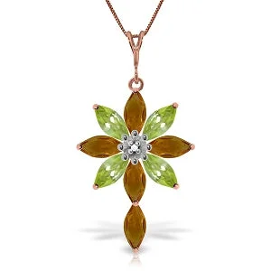 bohemian crest summit necklace-14K Solid Rose Gold Necklace w/ Diamond, Citrines & Peridots