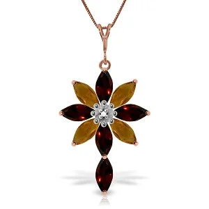 rustic topaz beaded necklace-14K Solid Rose Gold Necklace w/ Diamond, Garnets & Citrines