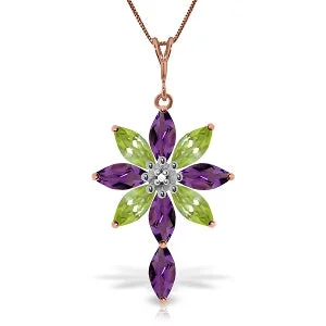 bold sapphire summit peak necklace-14K Solid Rose Gold Necklace w/ Diamond, Purple Amethyst & Peridot