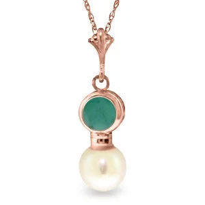 minimalist peak crest necklace-14K Solid Rose Gold Necklace w/ Emerald & Pearl