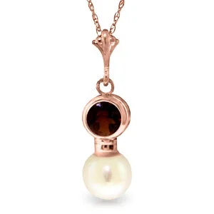 tarnished gold stack necklace-14K Solid Rose Gold Necklace w/ Garnet & Pearl