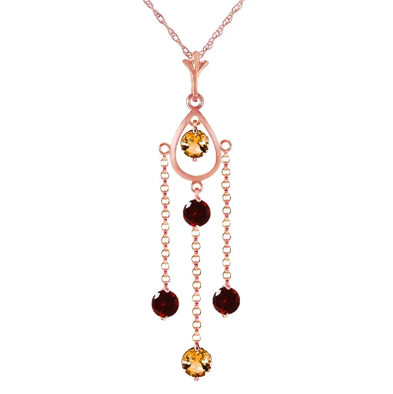 bold ruby layered necklace-14K Solid Rose Gold Necklace w/ Natural Citrine & Garnet